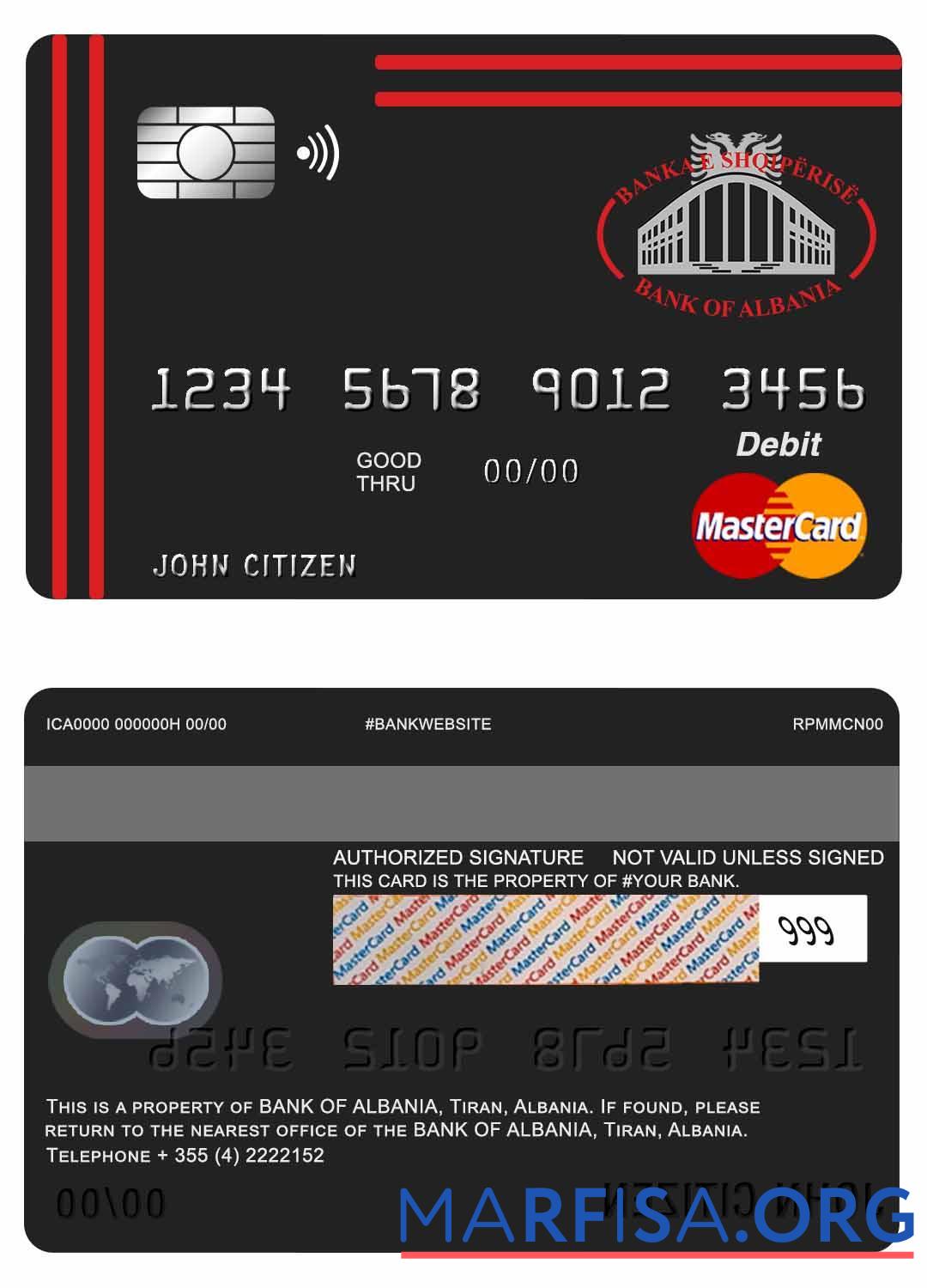 Blank Albania Bank of Albania mastercard debit card real example